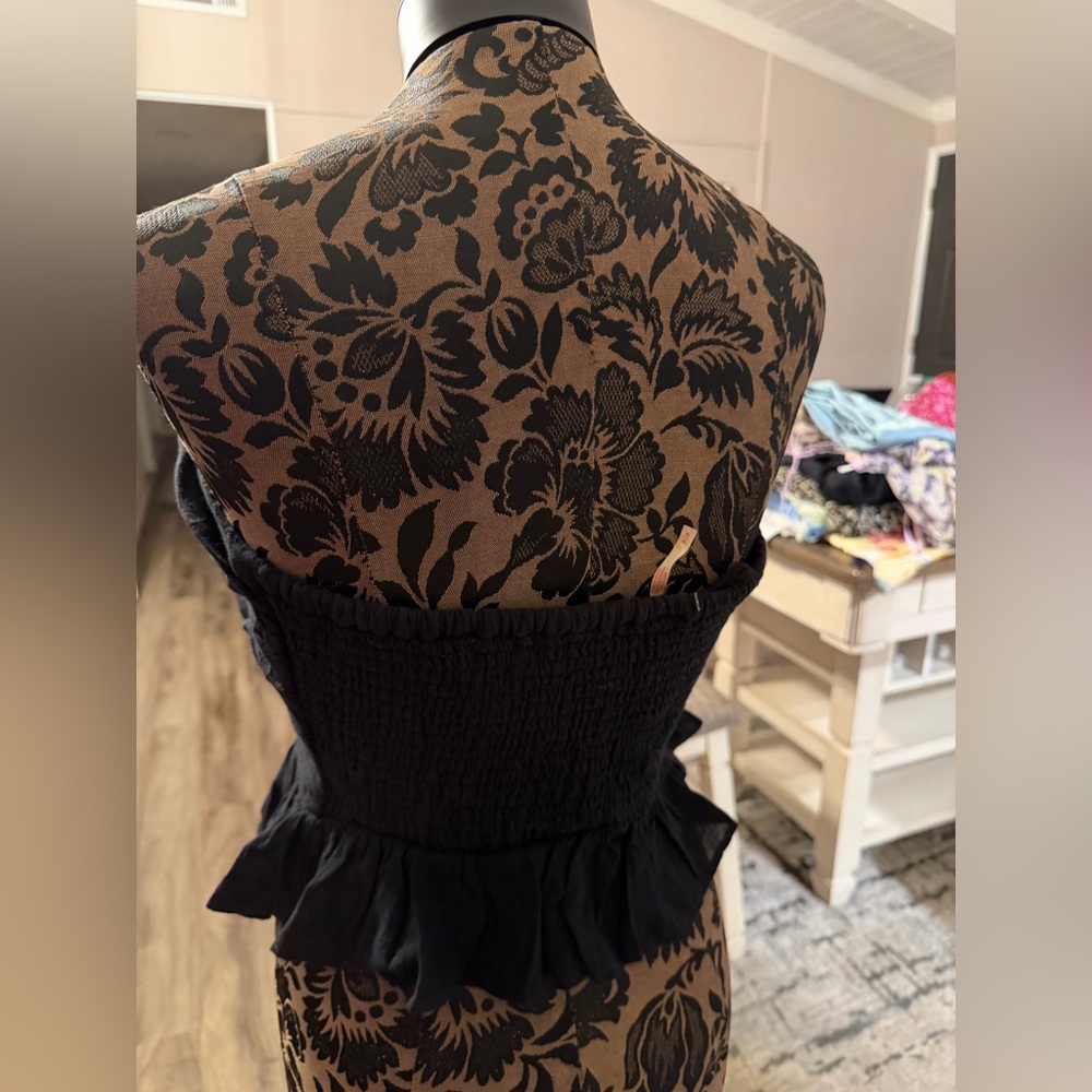 Free People Black Ruched Strapless Peplum‎ Smocked Top Medium - Picture 5 of 7